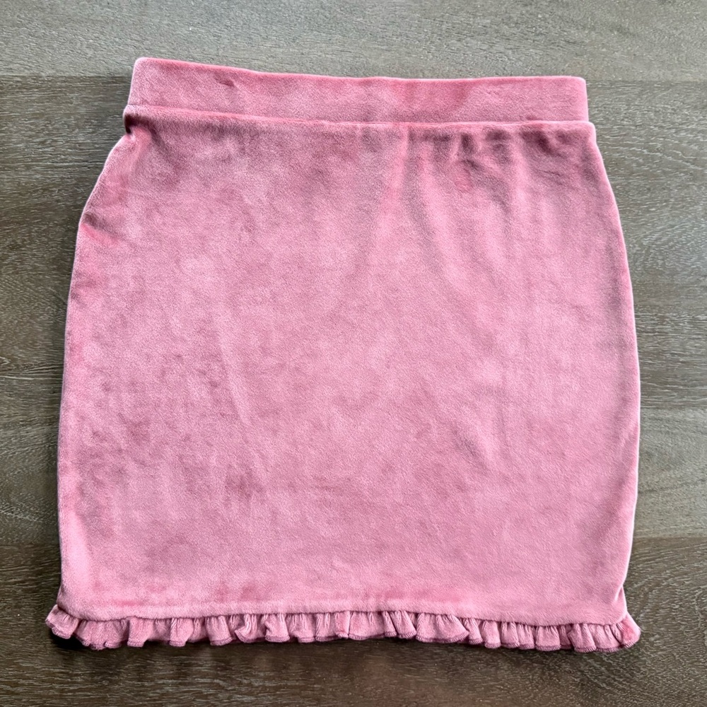 🧸 Altar’d State | Pink Velour Ruffled Mini Skirt